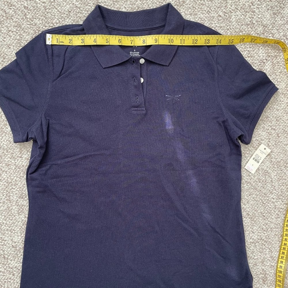 NWT Talbots Polo Shirt Navy Blue Golf Dragonfly Logo Cap Sleeve Size S - Picture 4 of 6